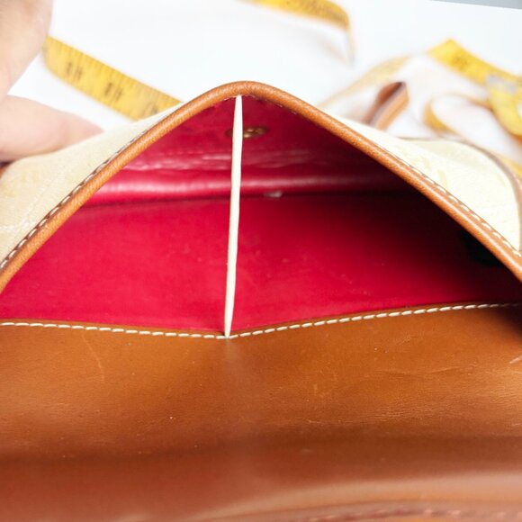 DOONEY & Bourke Wristlet Cream Jacquard DB Print Brown Leather Trim Vintage - Picture 6 of 6
